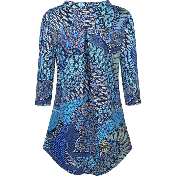 Women's Floral Notch V Neck Blouse 3/4 Sleeve Casual Work Vacation Top - Picture 2 of 6